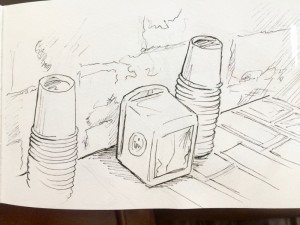 Drawing of cafe coffee cups